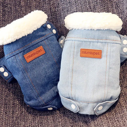 Thick Warm Dog Cotton Jacket, Denim Pet Clothes