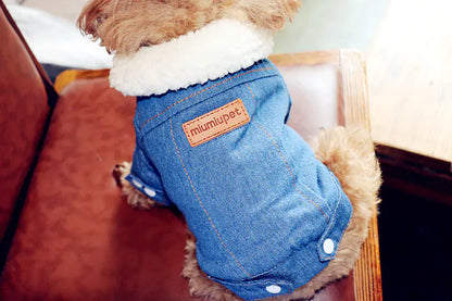 Thick Warm Dog Cotton Jacket, Denim Pet Clothes